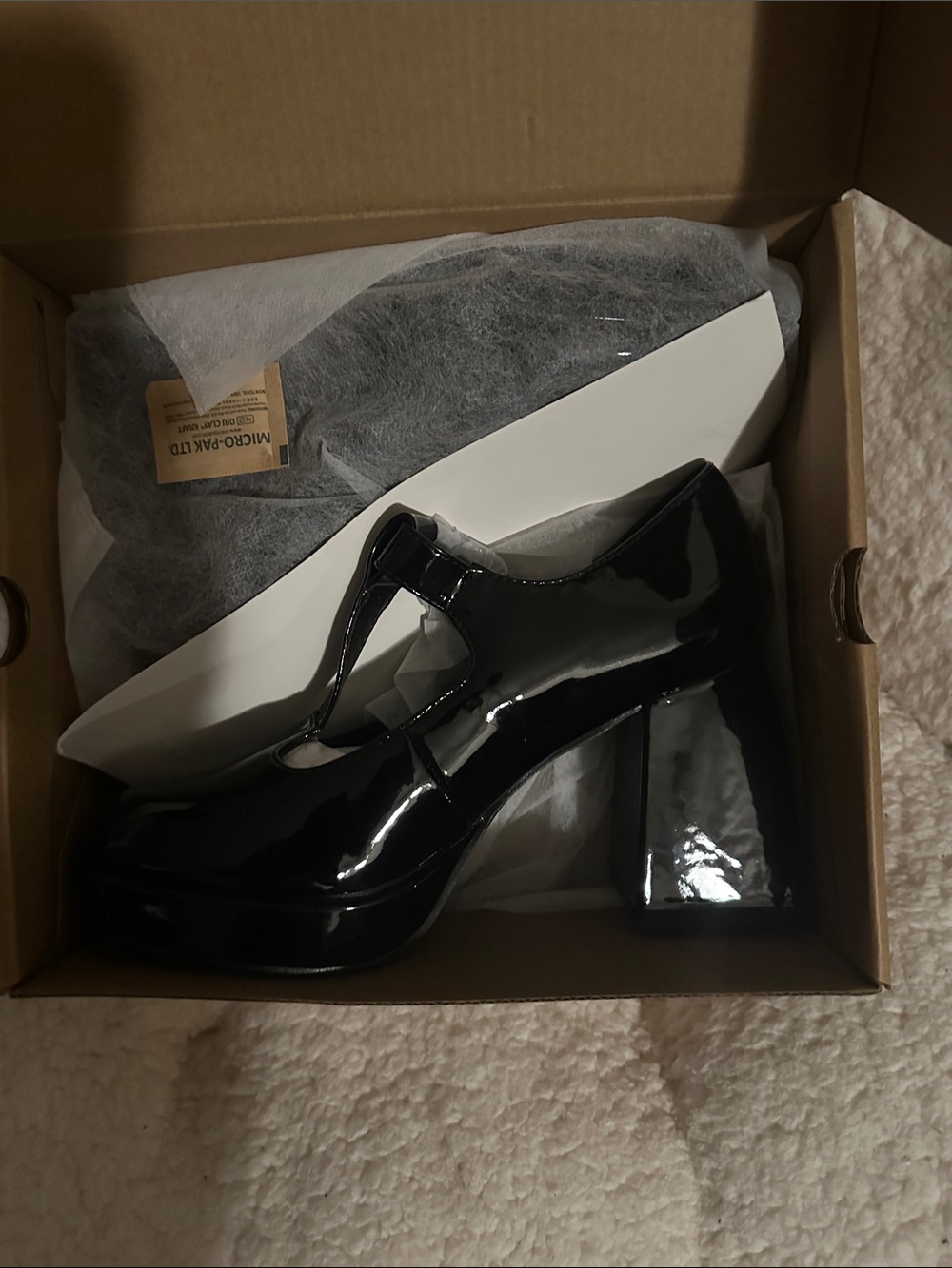 Patent T-Strap Block Heel Pumps in Black